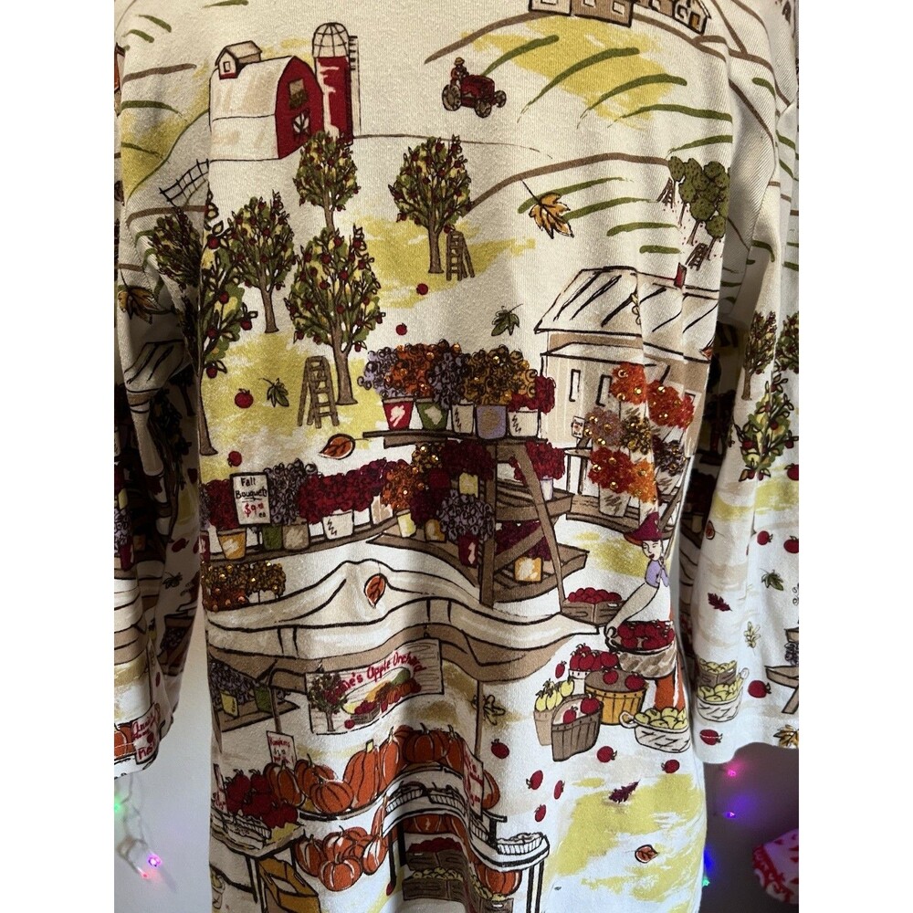 Christopher & Banks Womens Medium Fall Market 100% Cotton Top Pumpkin Cider - Picture 4 of 6